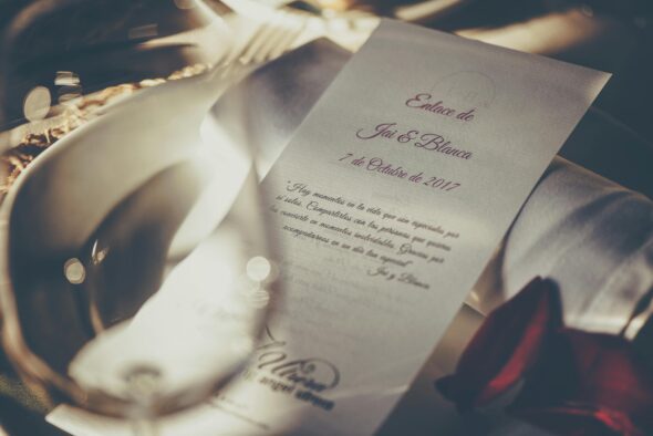 Elegant wedding invitation cards with gold foil detailing